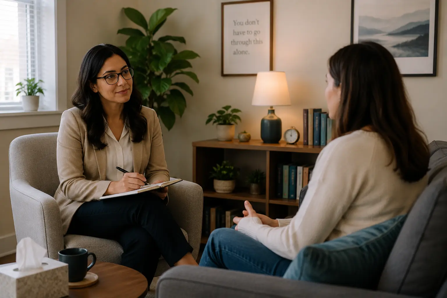A therapist and client in a private counseling session